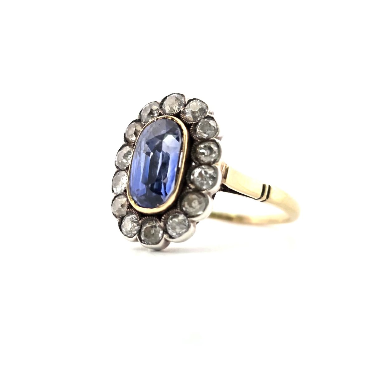 Edwardian-era Ring In 18-karat Gold And Silver With A Sapphire And Diamonds-photo-4
