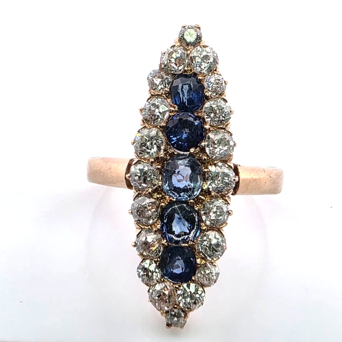 18-karat Yellow Gold Victorian Ring With Diamonds And Sapphires-photo-3