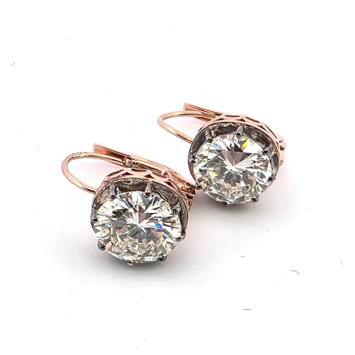12-karat Rose Gold And Silver Earrings With An Old Mine Cut Diamond-photo-3