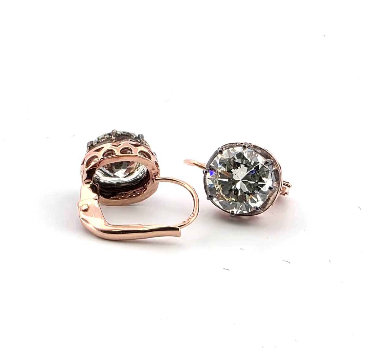 12-karat Rose Gold And Silver Earrings With An Old Mine Cut Diamond-photo-1