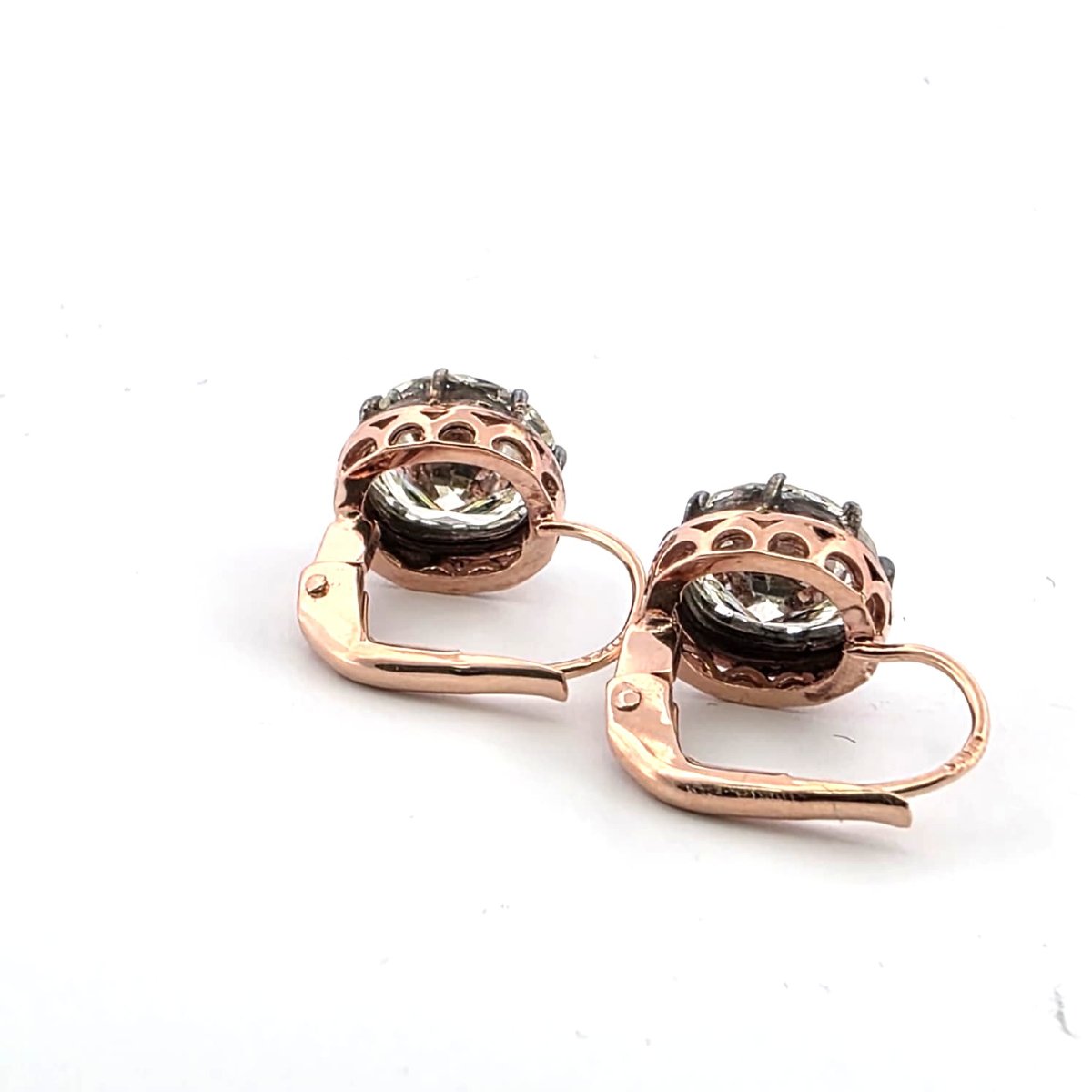 12-karat Rose Gold And Silver Earrings With An Old Mine Cut Diamond-photo-3