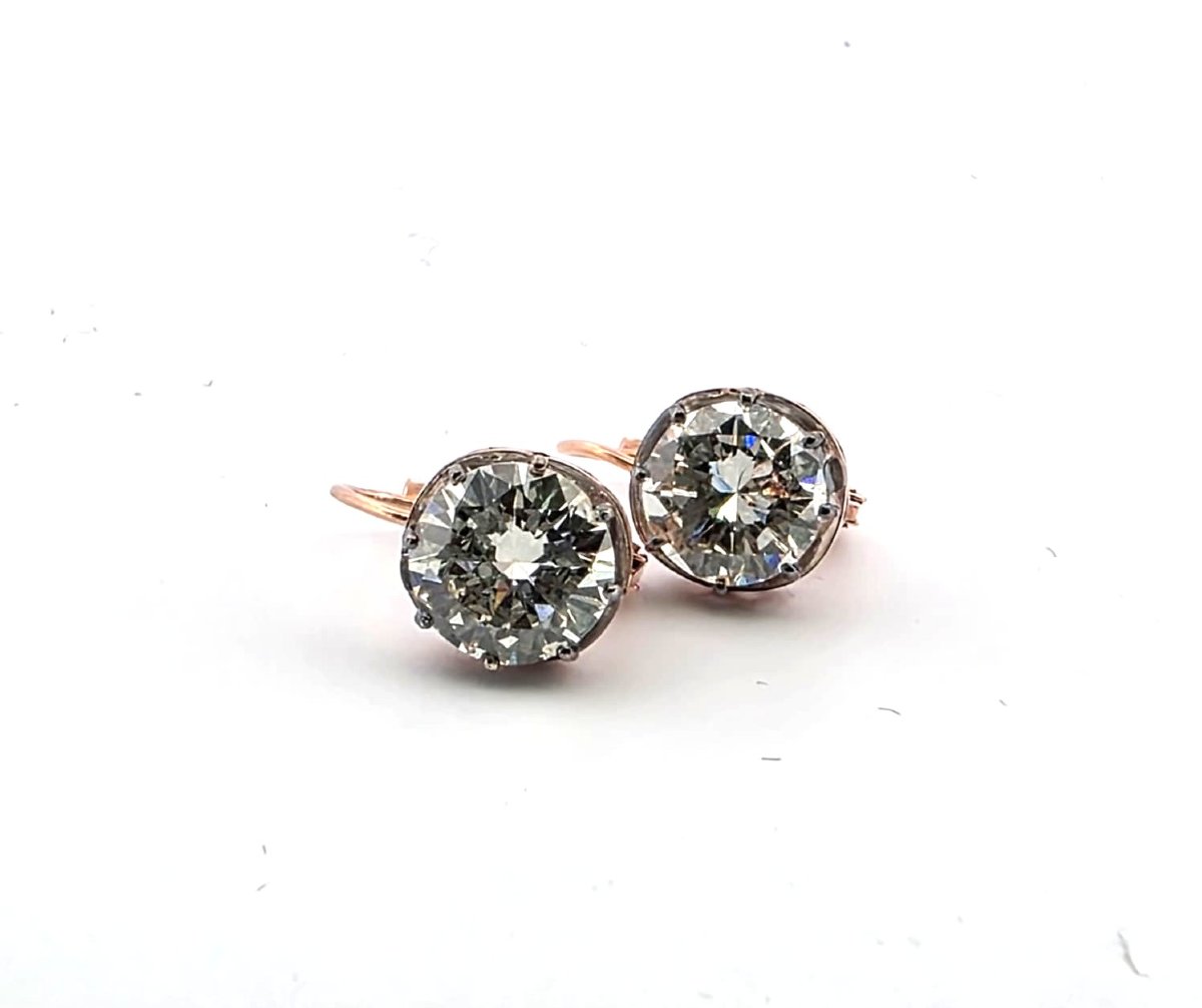 12-karat Rose Gold And Silver Earrings With An Old Mine Cut Diamond-photo-4