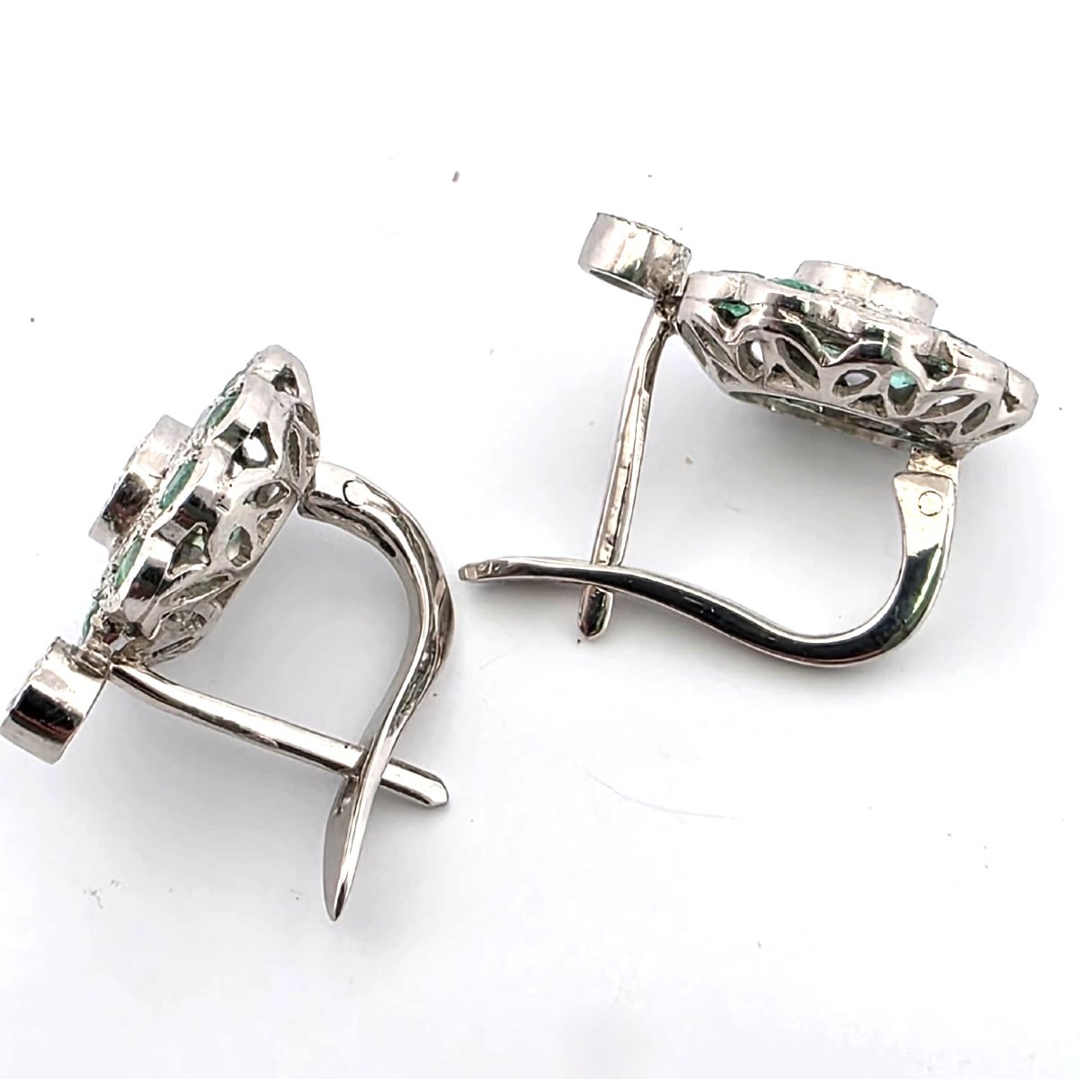 Platinum Earrings With Emeralds And Diamonds-photo-2