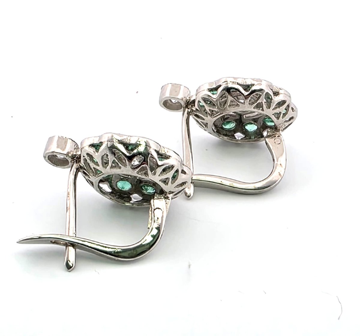 Platinum Earrings With Emeralds And Diamonds-photo-3