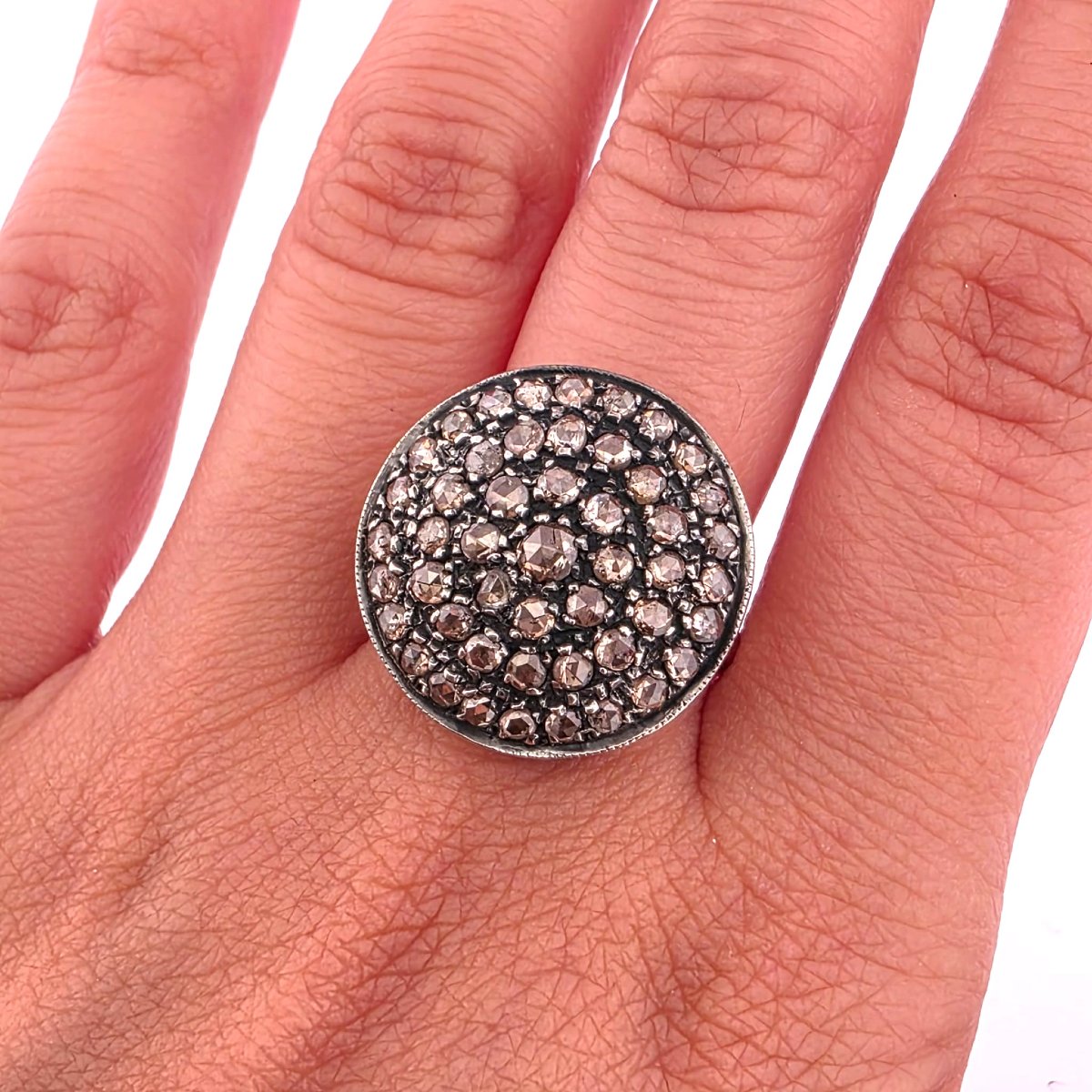 Low-profile Yellow Gold And Silver Ring With Coroné-set Pink Diamonds-photo-2
