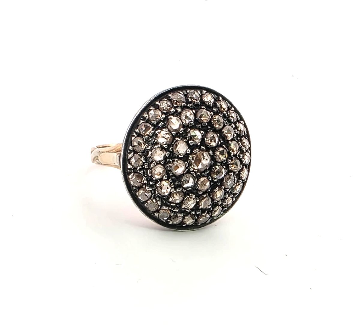 Low-profile Yellow Gold And Silver Ring With Coroné-set Pink Diamonds-photo-2