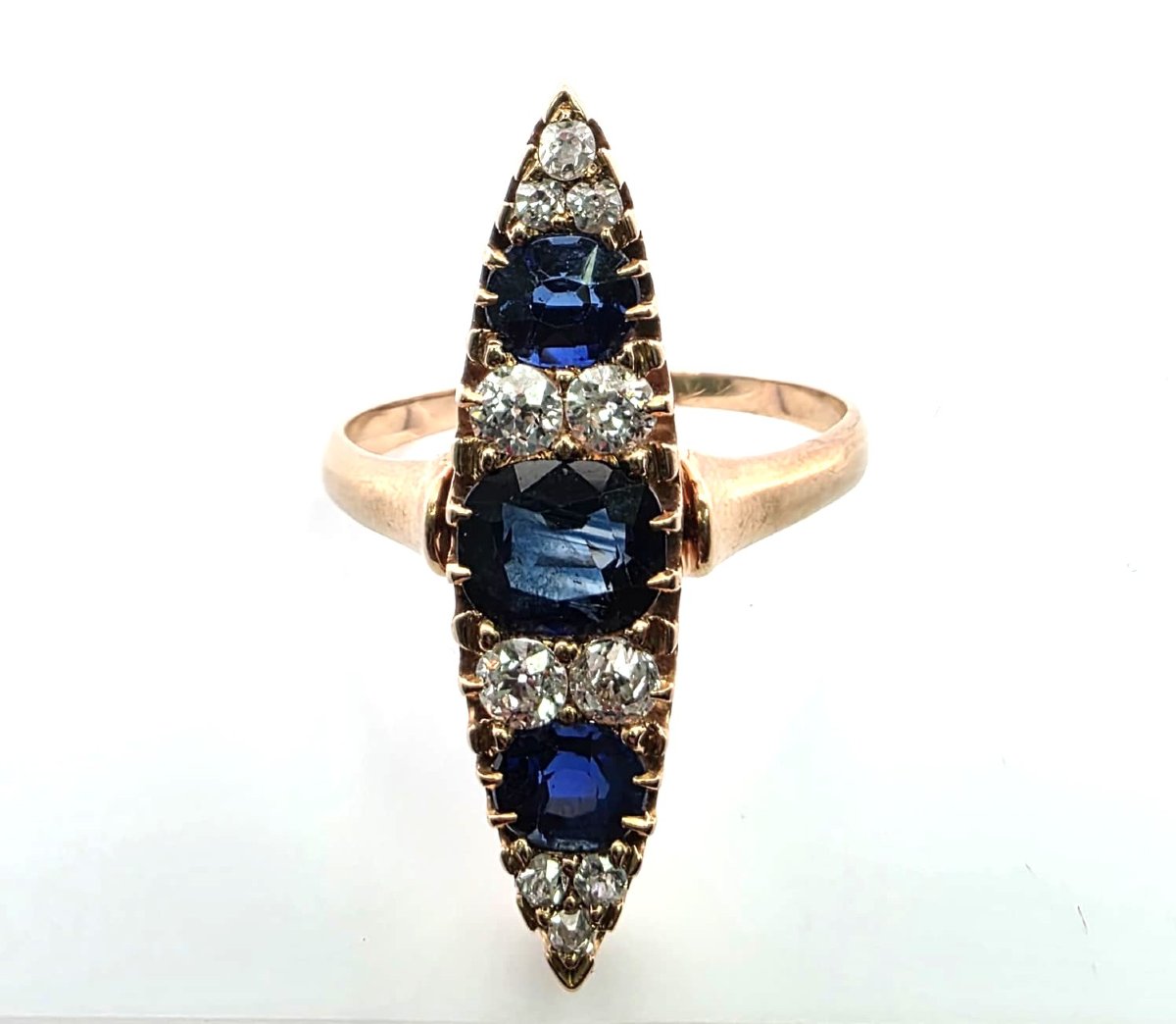 Bague en or jaune 18kt avec diamants et saphirs-photo-2