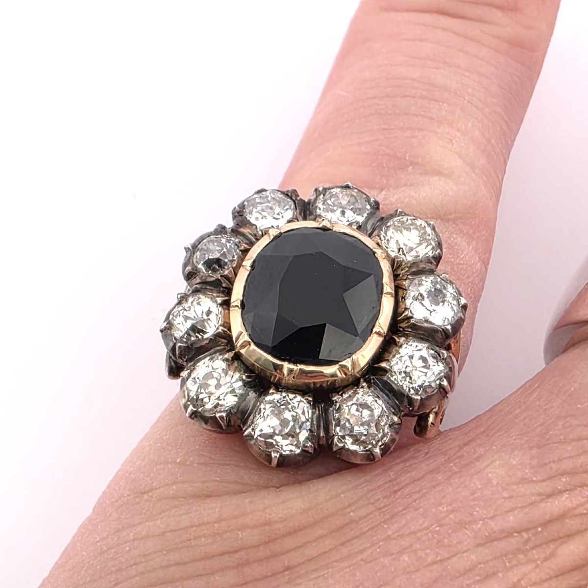 Low-profile Yellow Gold And Silver Ring With Diamonds And A Sapphire-photo-4