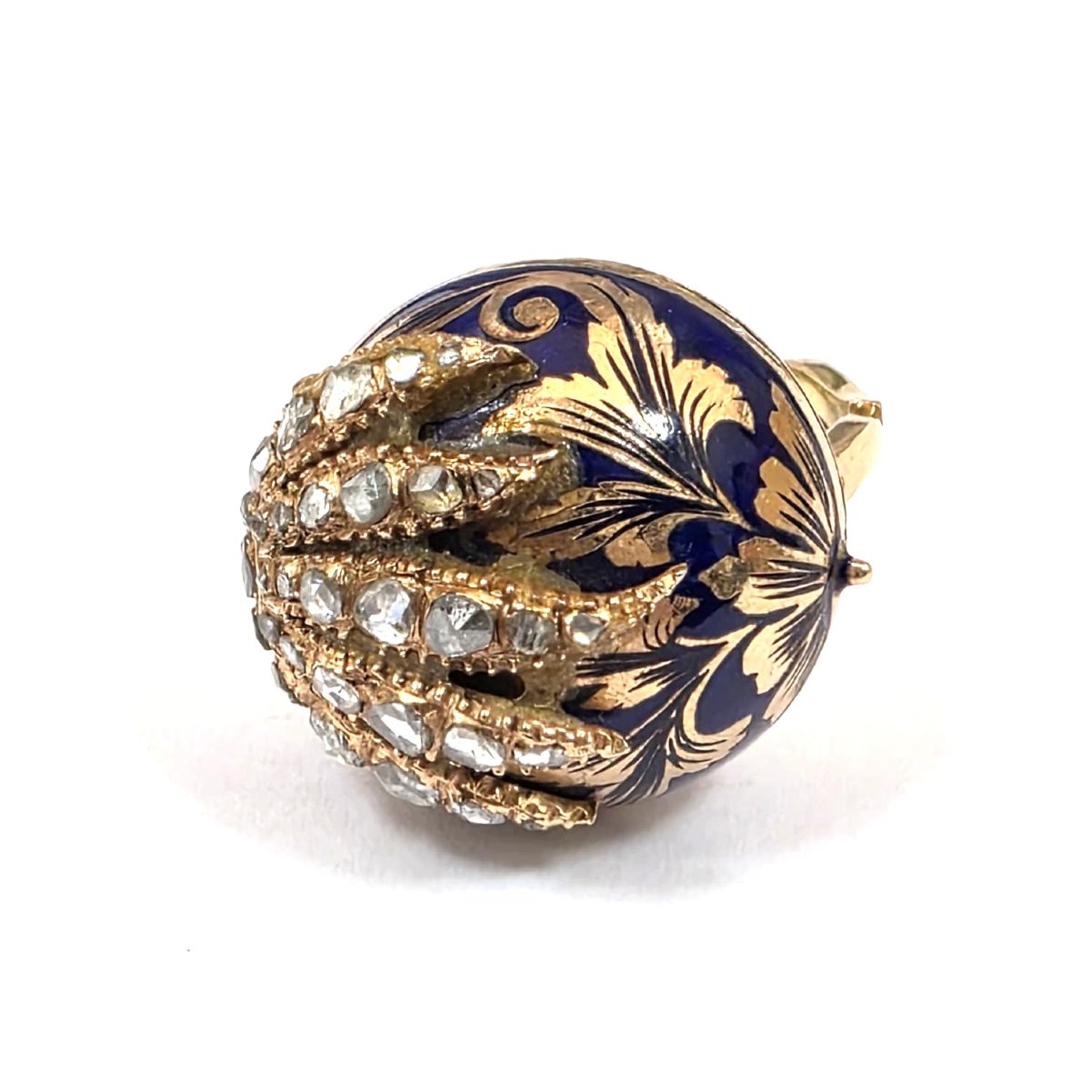 9-karat Yellow Gold "poison Ring" With Enamel And Half-rose-cut Diamonds.-photo-2