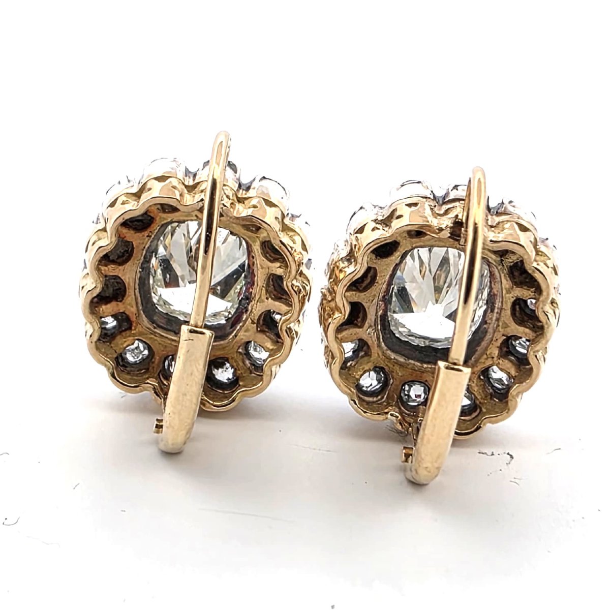 Boucles d’oreilles époque victorienne en or jaune 18kt avec des diamants importants-photo-1