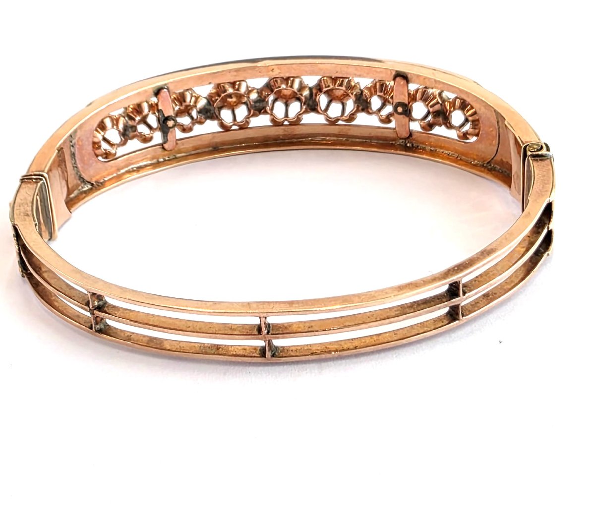 Bracelet en platine et émail bleu avec diamants rose couronné-photo-4
