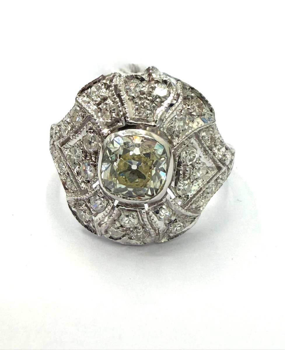 Bague vintage en or blanc 18 Kt avec diamants taille antique Ct 2.50-photo-3