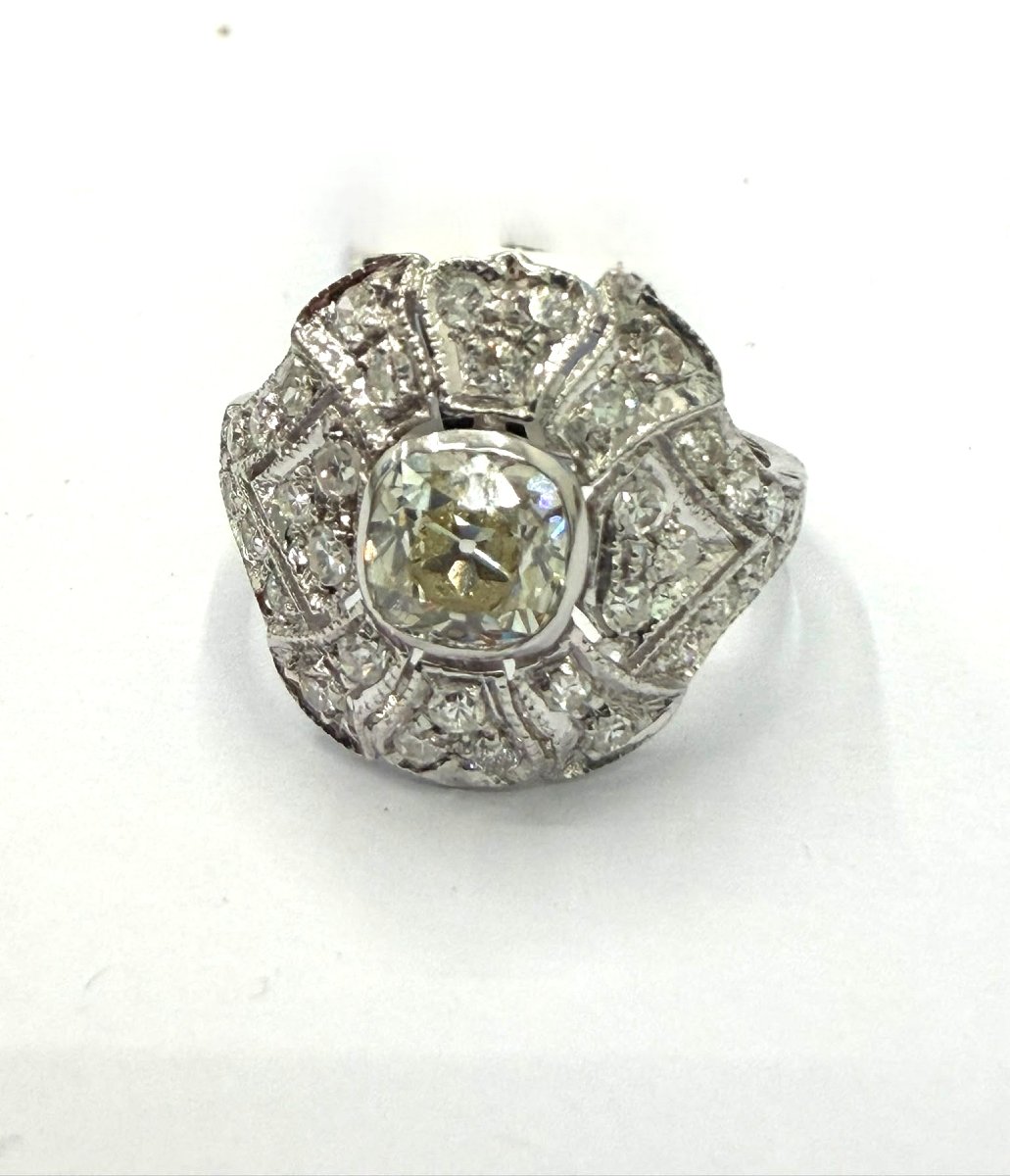 Bague vintage en or blanc 18 Kt avec diamants taille antique Ct 2.50-photo-1