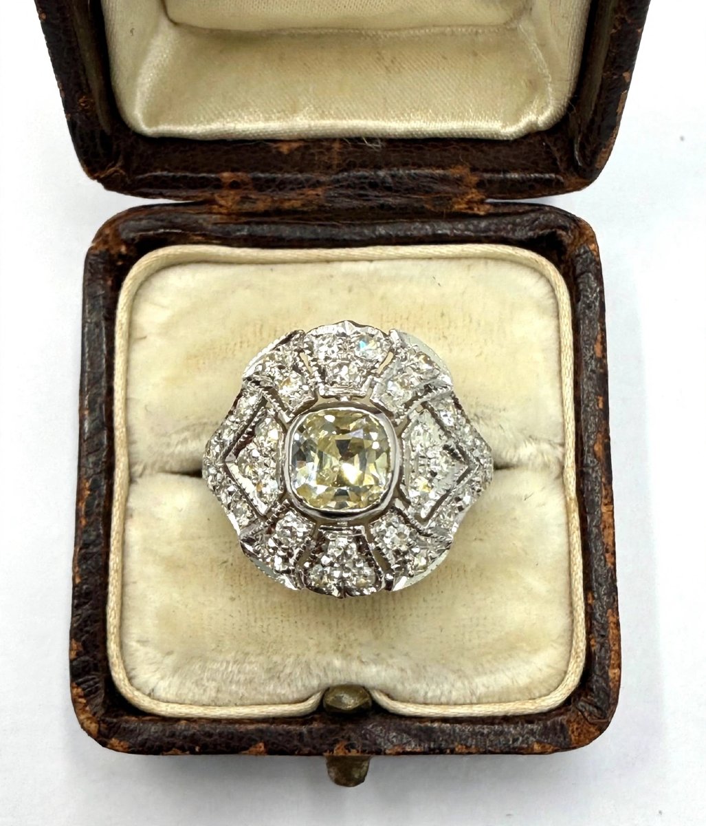 Bague vintage en or blanc 18 Kt avec diamants taille antique Ct 2.50-photo-4