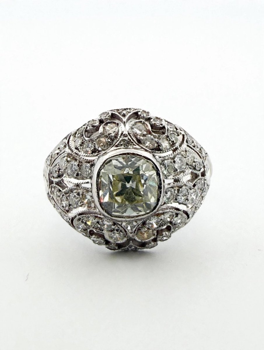 18k White Gold Vintage Ring With Antique-cut Diamonds, 2.10 Ct-photo-2