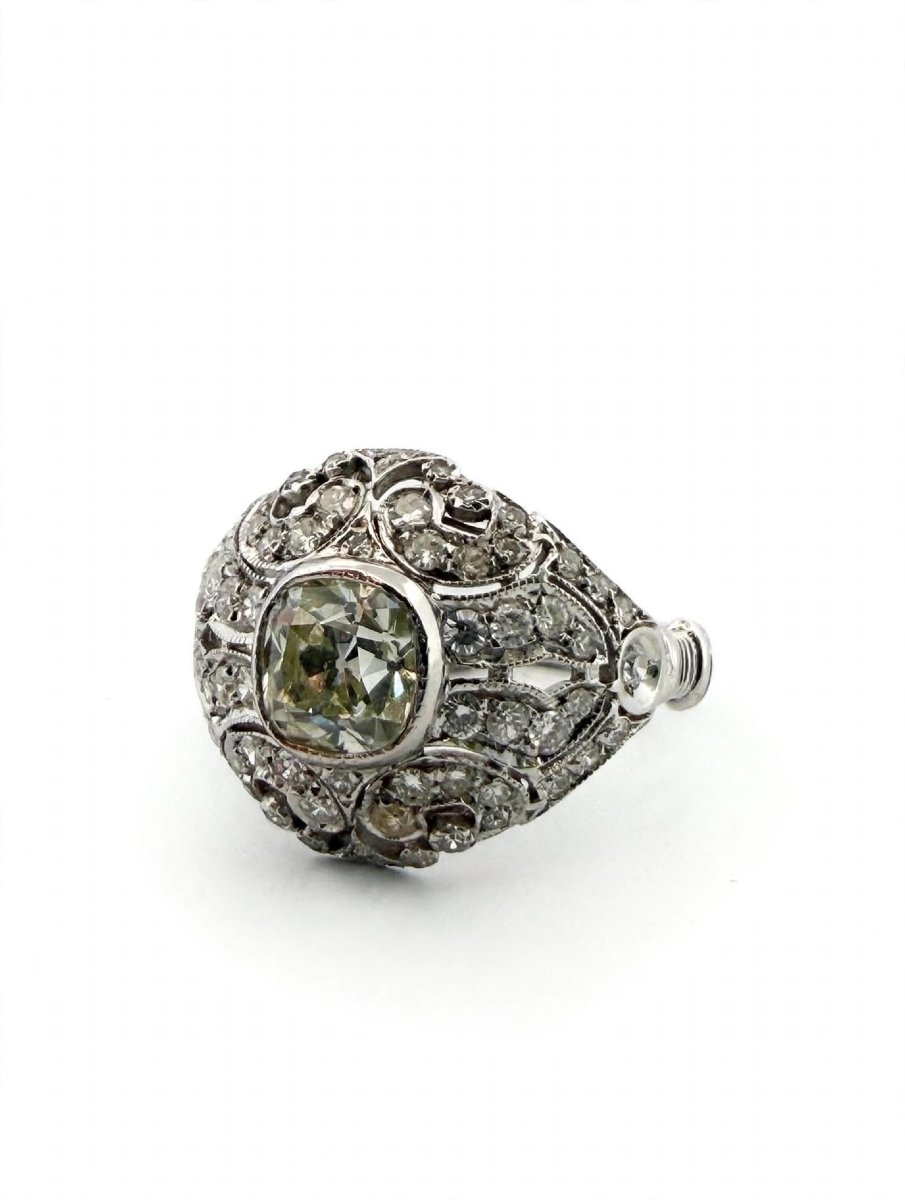 18k White Gold Vintage Ring With Antique-cut Diamonds, 2.10 Ct-photo-3