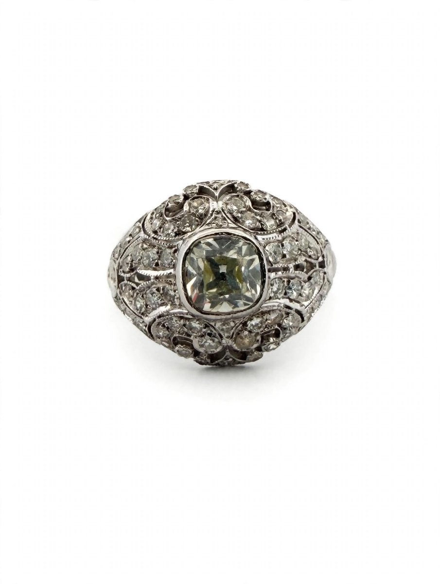 18k White Gold Vintage Ring With Antique-cut Diamonds, 2.10 Ct-photo-4