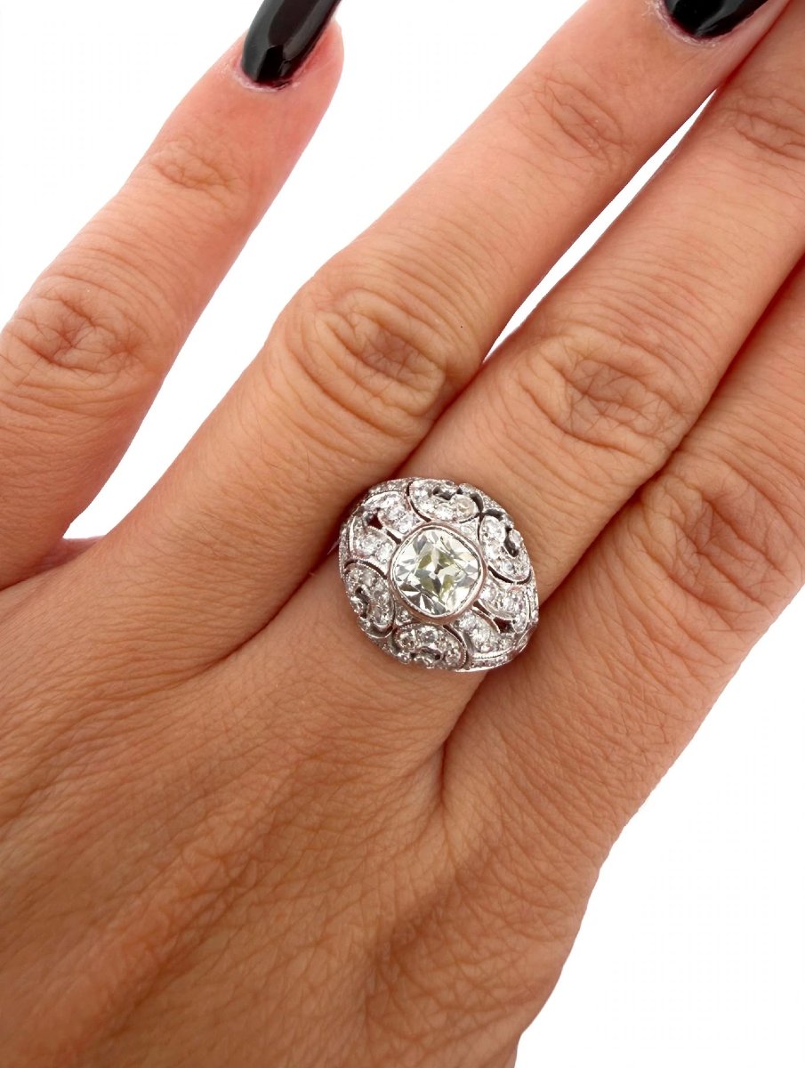 18k White Gold Vintage Ring With Antique-cut Diamonds, 2.10 Ct-photo-3