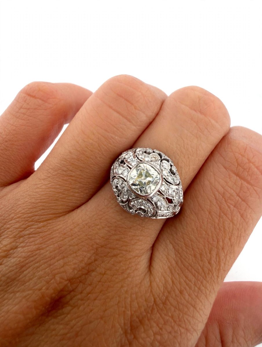 18k White Gold Vintage Ring With Antique-cut Diamonds, 2.10 Ct-photo-4