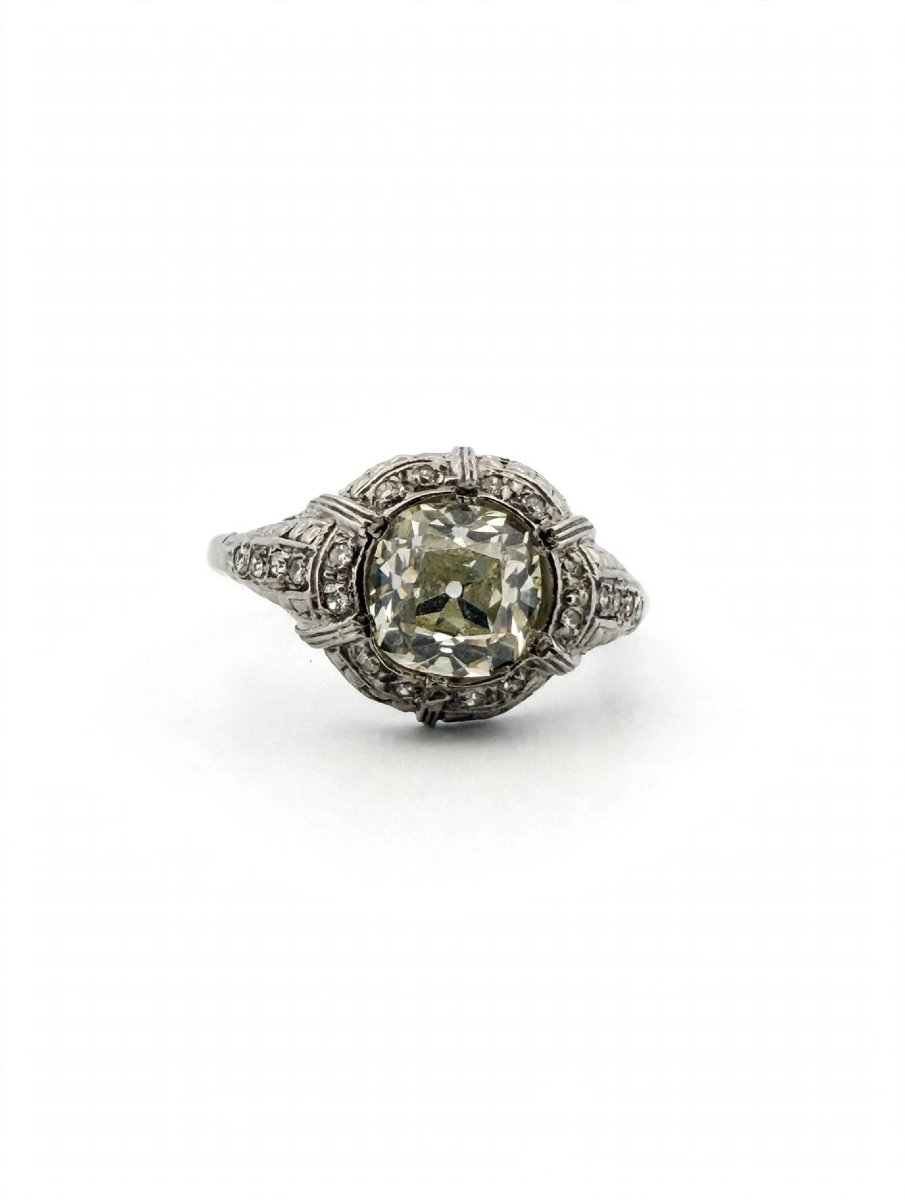 Art Deco Platinum Ring With Diamonds-photo-2