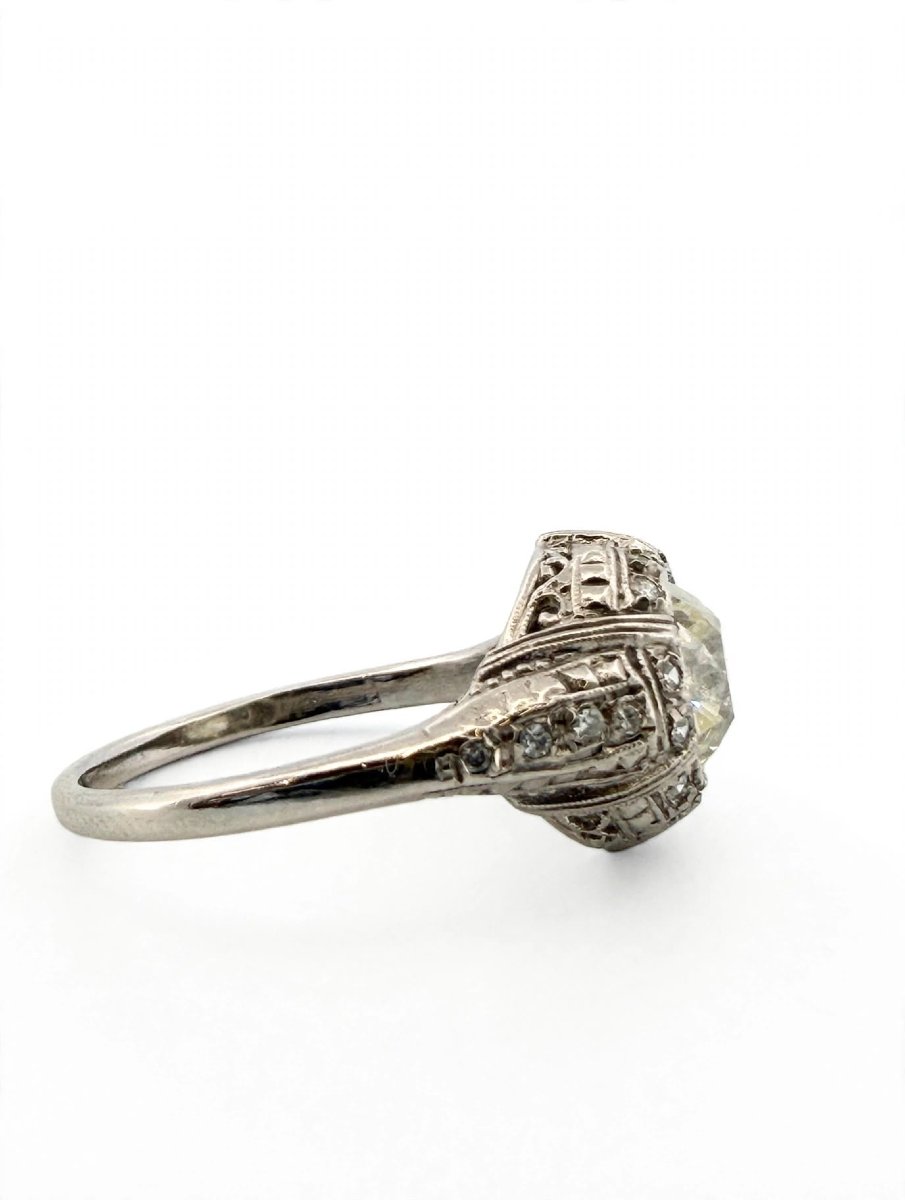 Art Deco Platinum Ring With Diamonds-photo-4