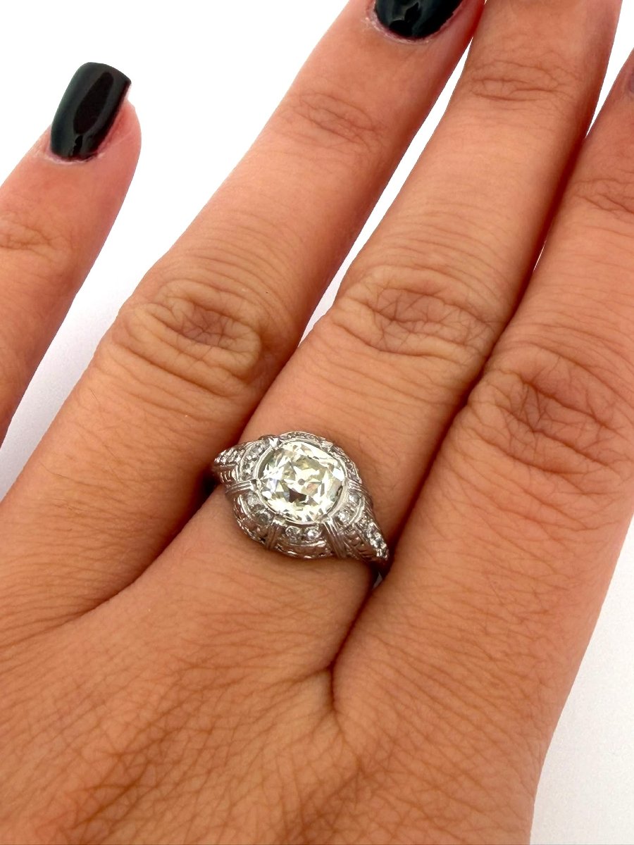 Art Deco Platinum Ring With Diamonds-photo-4