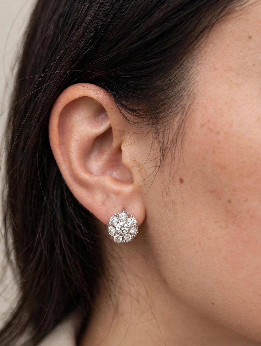 Vintage Platinum Earrings With Diamonds-photo-2