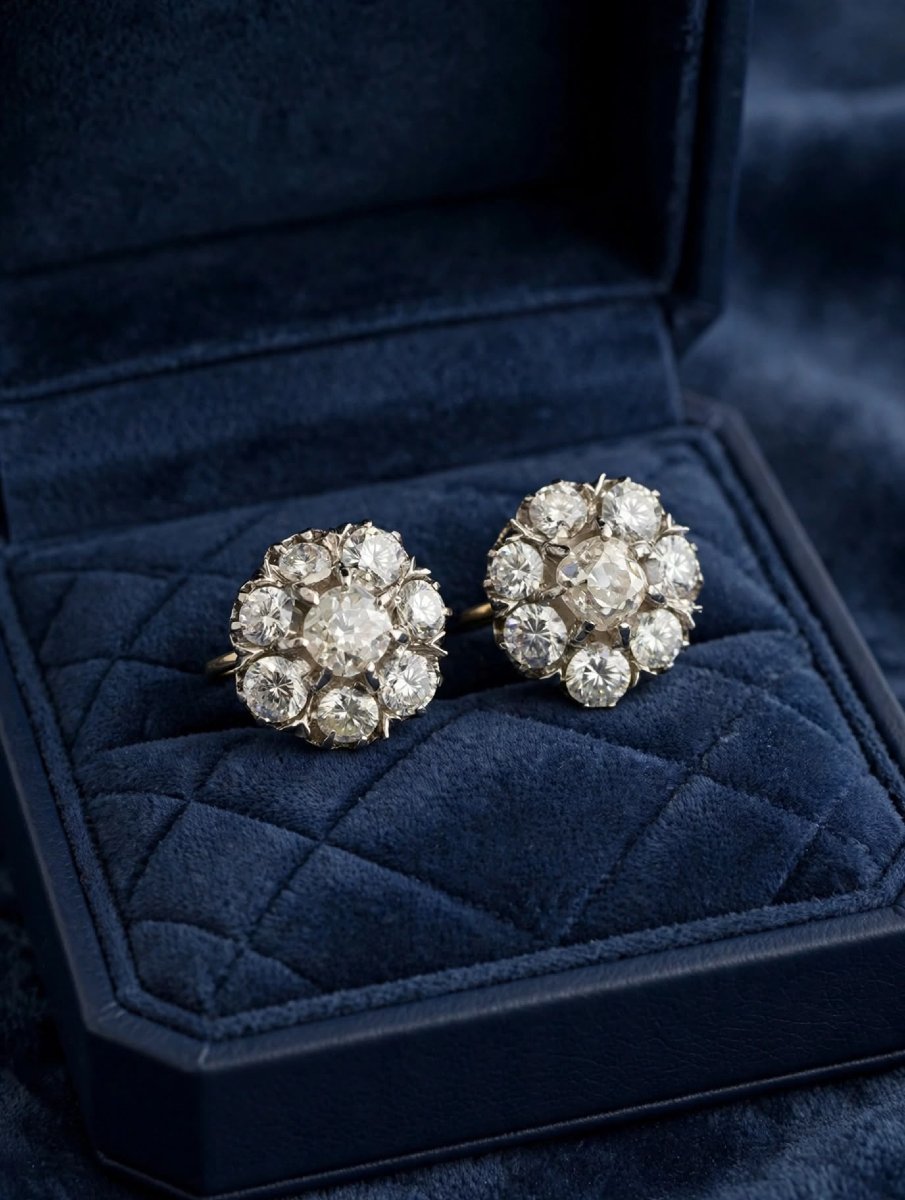 Vintage Platinum Earrings With Diamonds