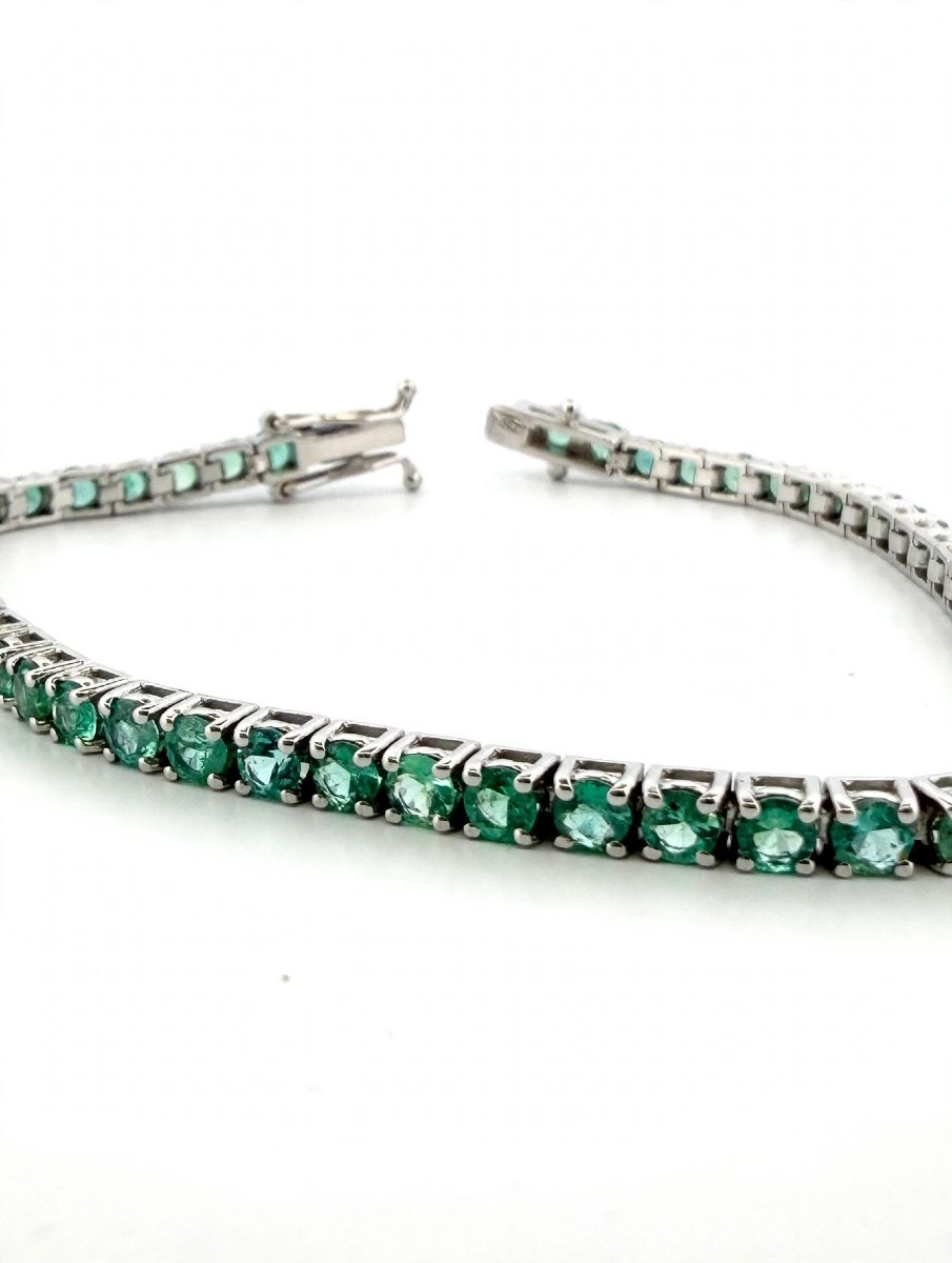 18k White Gold Tennis Bracelet With Emeralds-photo-4