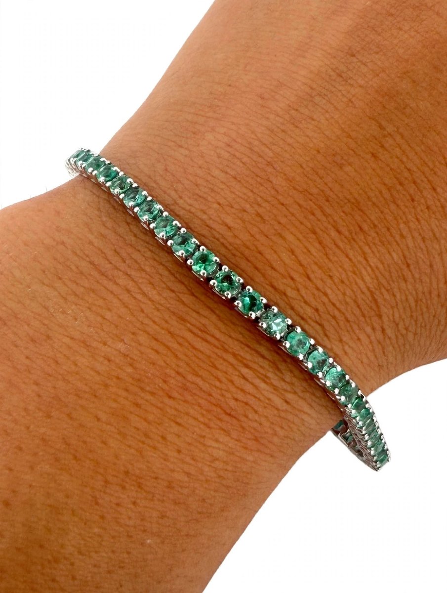 18k White Gold Tennis Bracelet With Emeralds-photo-6