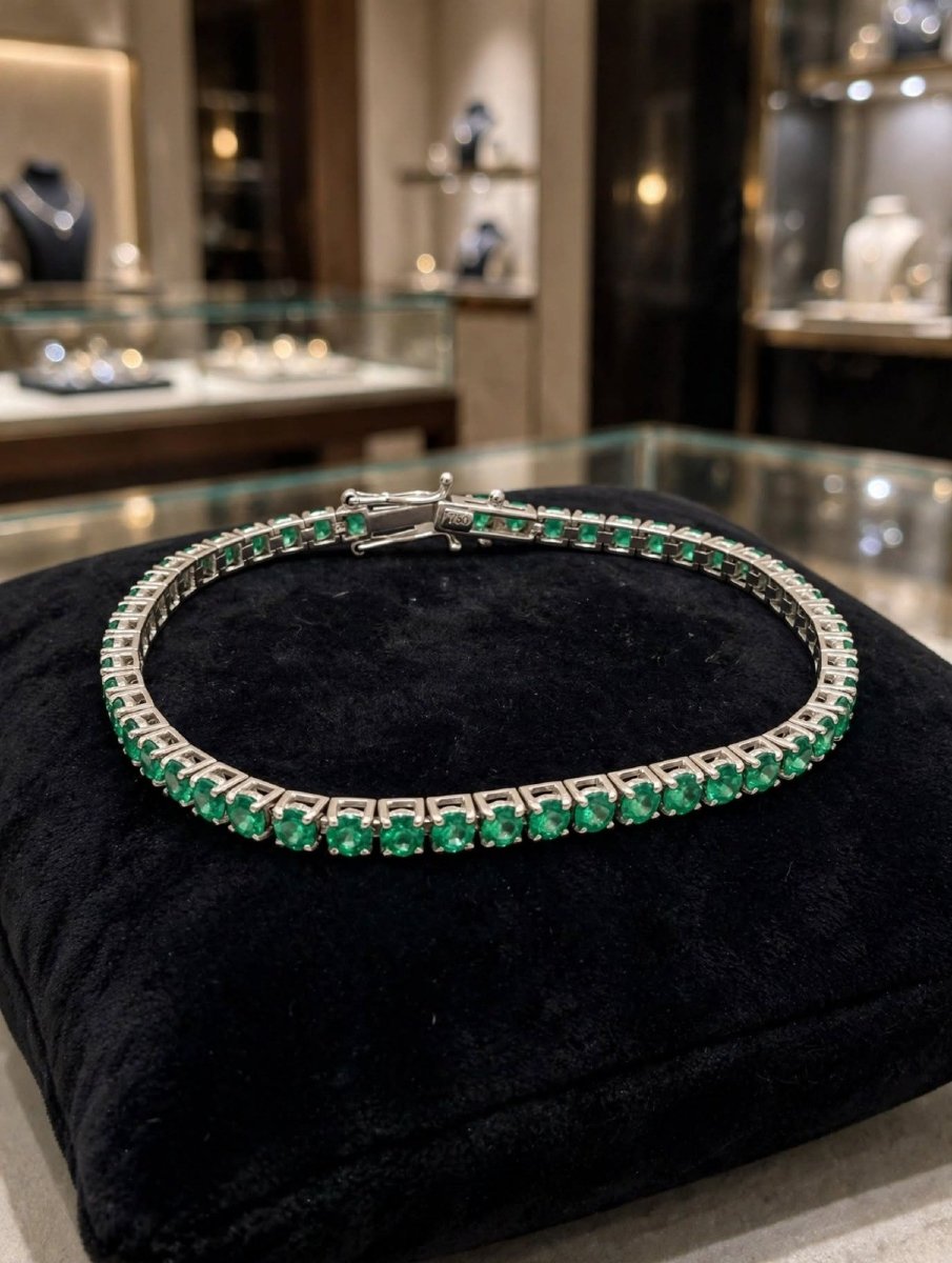 18k White Gold Tennis Bracelet With Emeralds
