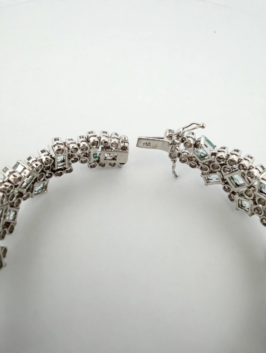 1960s 18k White Gold Bracelet With Diamonds And Aquamarine-photo-4