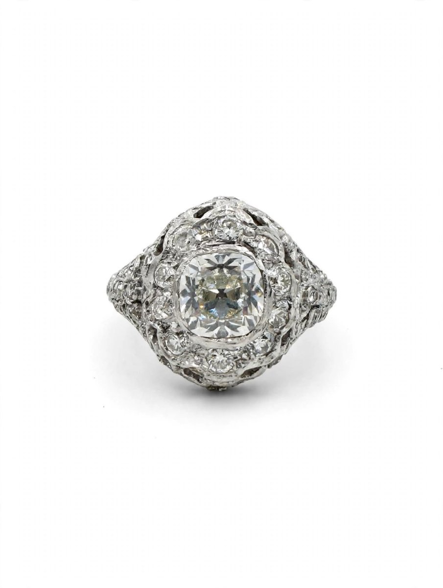 Bague Art Déco en Platine avec Diamants Ct 2.10-photo-2