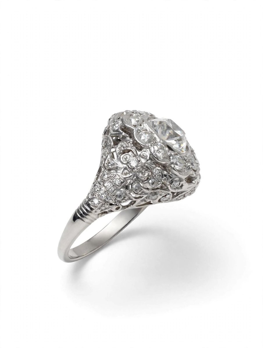 Bague Art Déco en Platine avec Diamants Ct 2.10-photo-3
