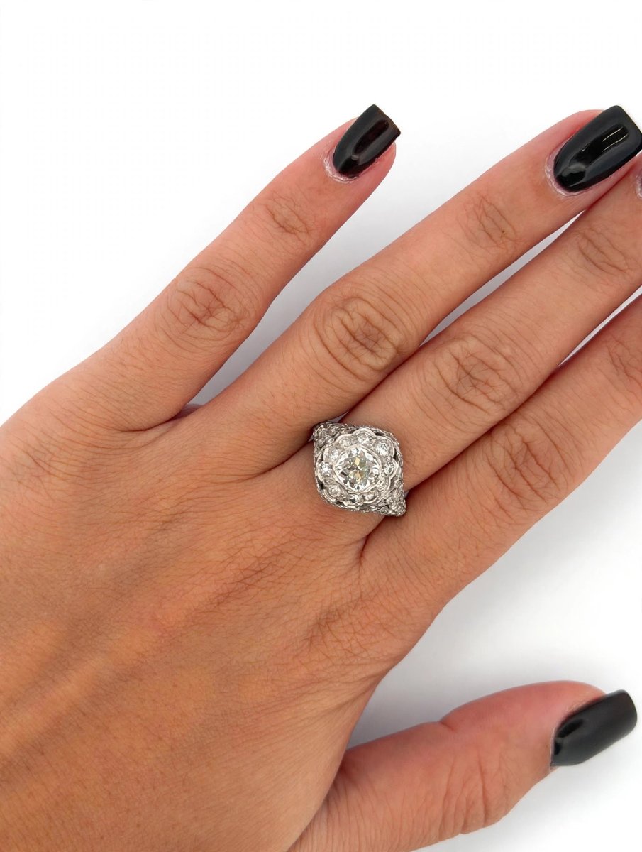 Bague Art Déco en Platine avec Diamants Ct 2.10-photo-3