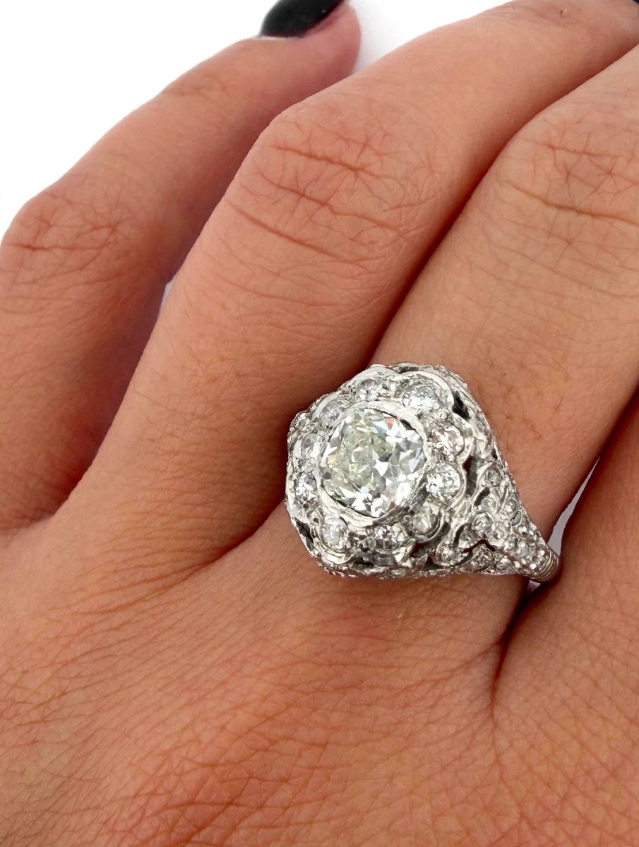 Bague Art Déco en Platine avec Diamants Ct 2.10-photo-4