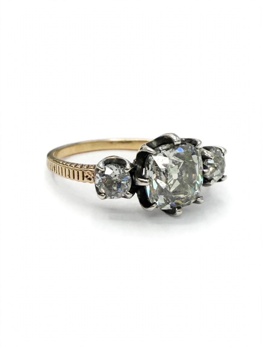Victorian-style Ring In 18k Gold And Silver With Approximately 2.20 Carats Of Diamonds-photo-3