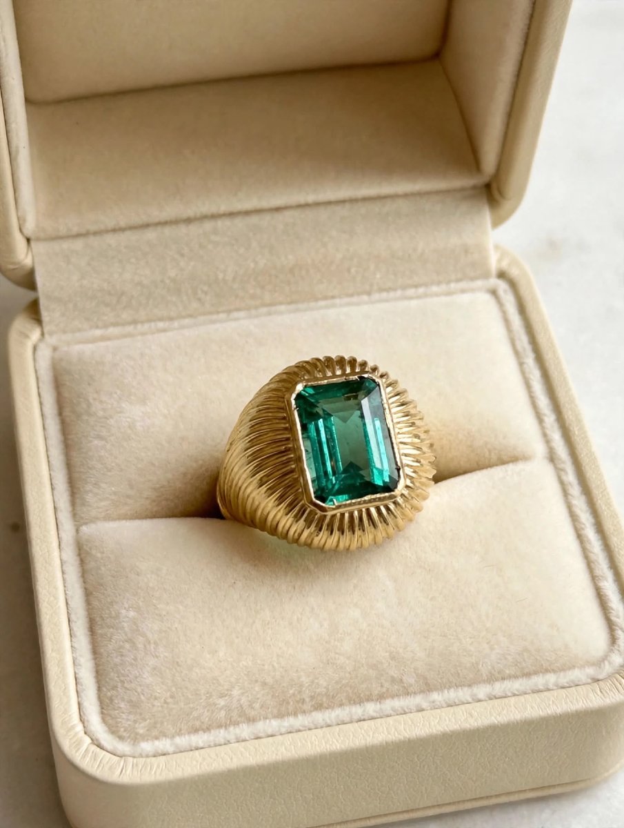Bague Vintage avec émeraude Zambie centrale Ct 2.50