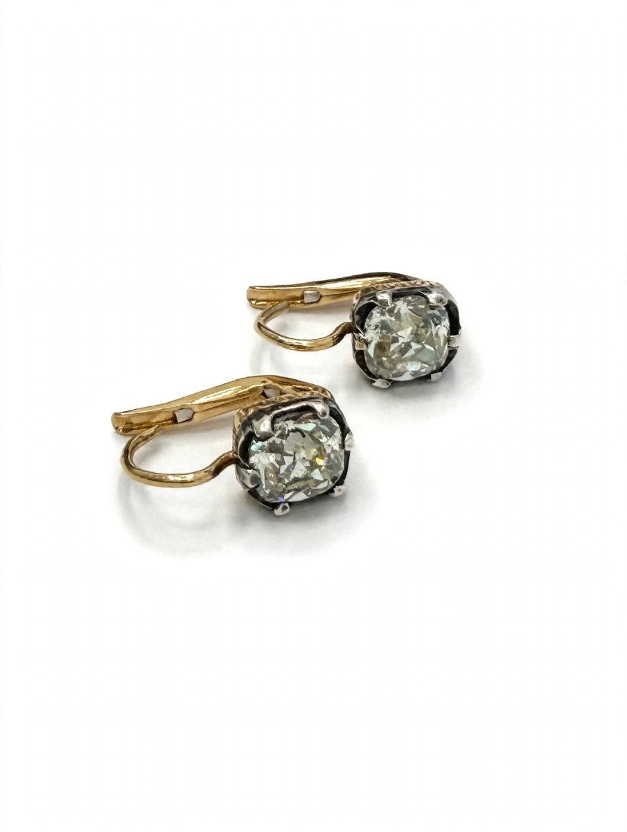 Vintage Earrings In 18k Gold And Silver With Diamonds-photo-2