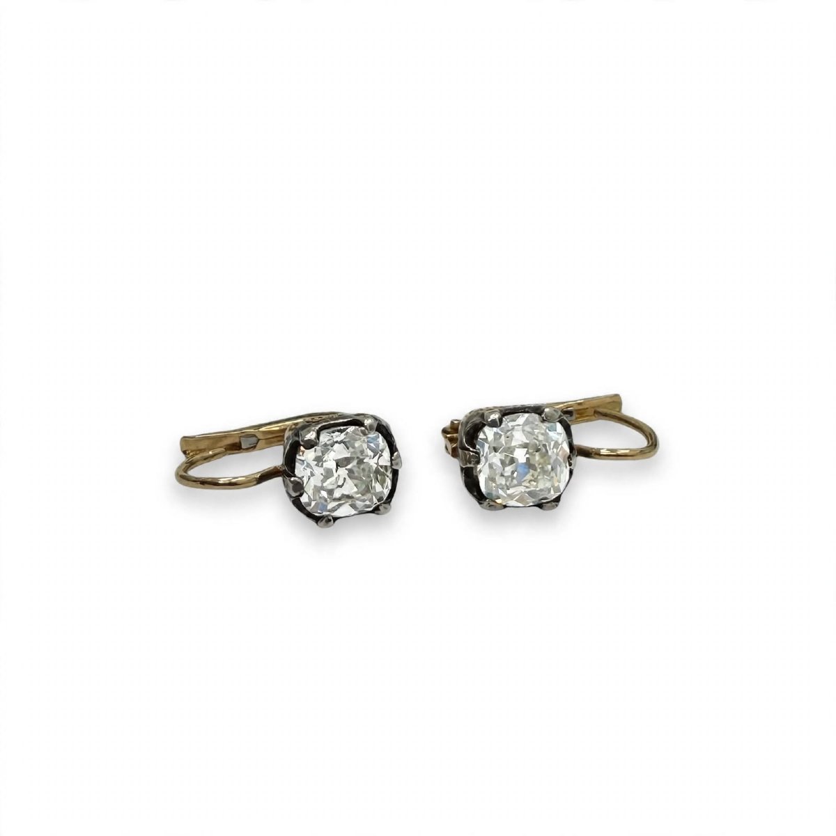 Vintage Earrings In 18k Gold And Silver With Diamonds-photo-2