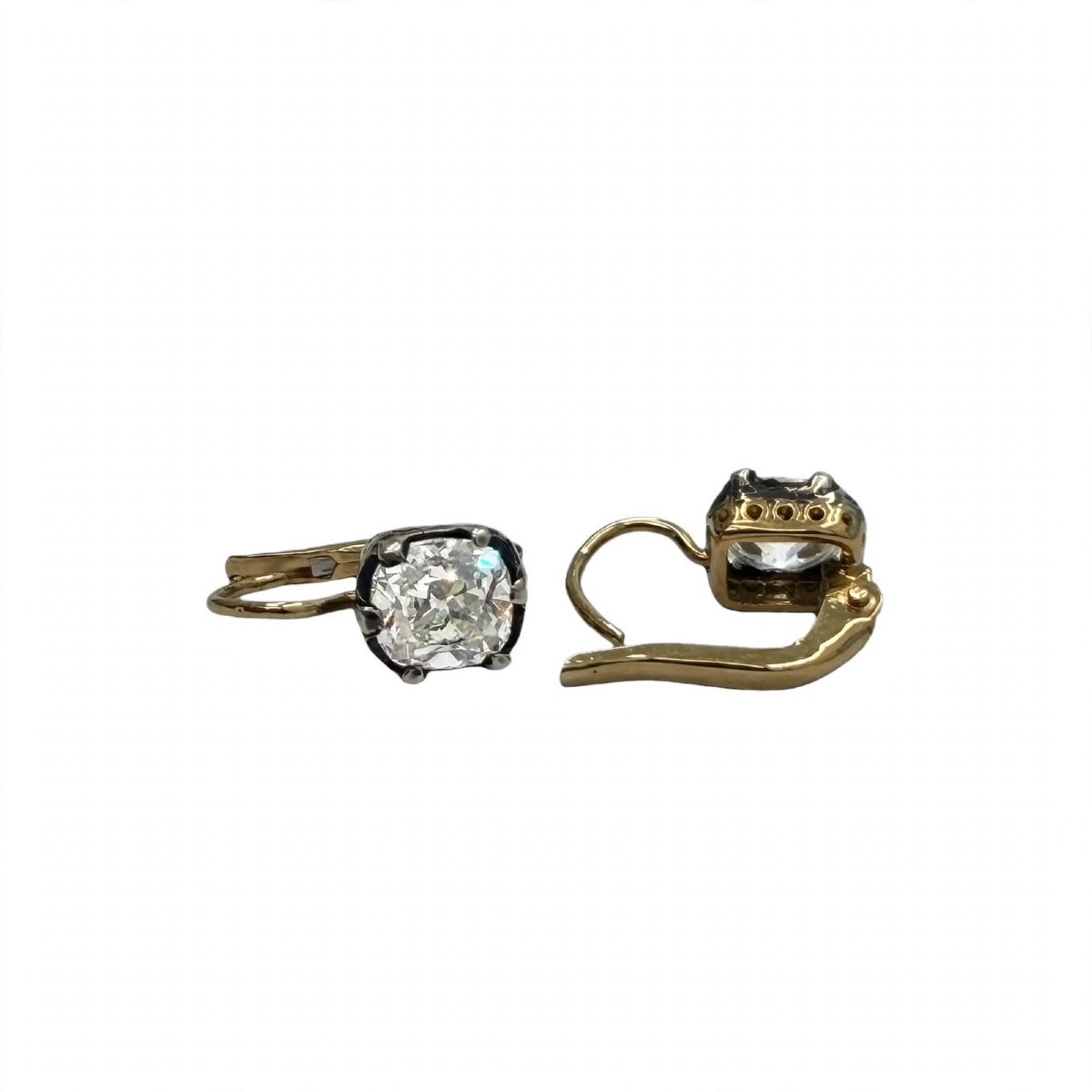 Vintage Earrings In 18k Gold And Silver With Diamonds-photo-4