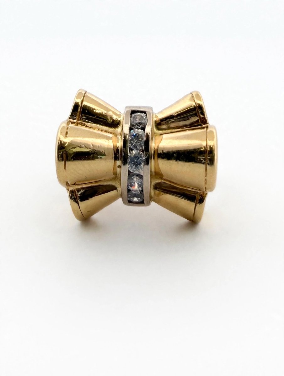 Bague Vintage années 50-60 en or jaune 18Kt avec Diamants Ct 0.30-photo-3