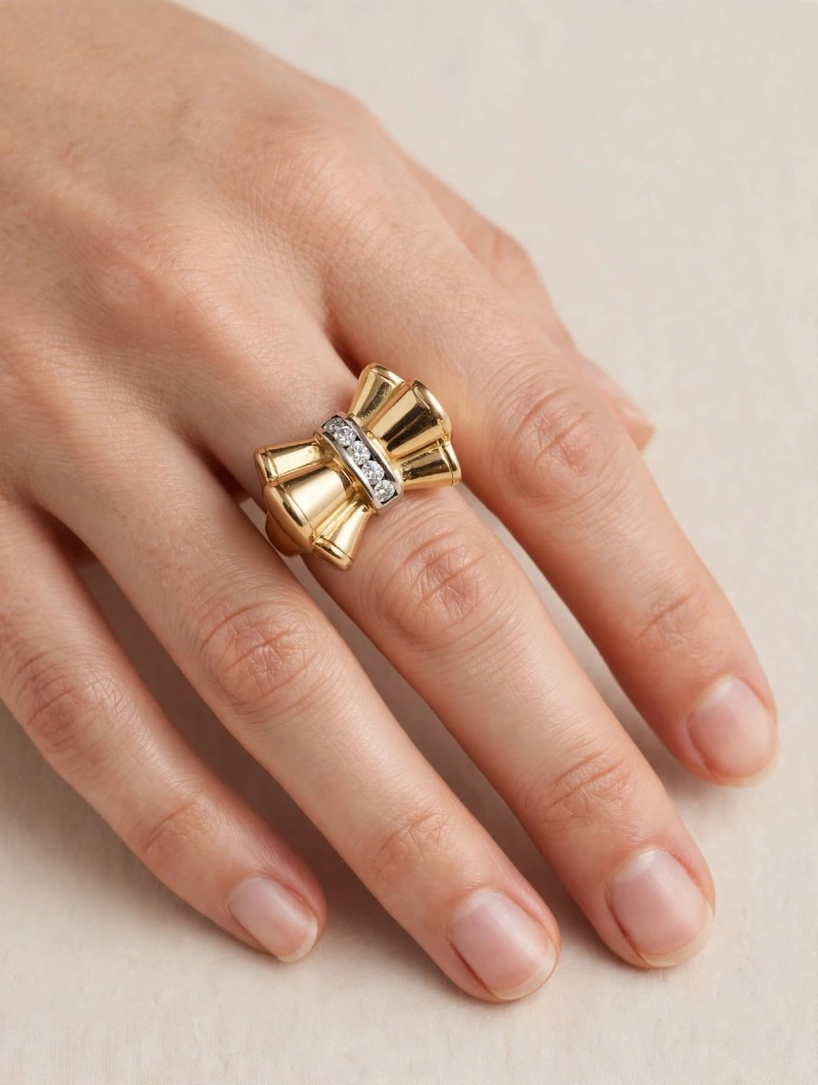 Bague Vintage années 50-60 en or jaune 18Kt avec Diamants Ct 0.30-photo-3