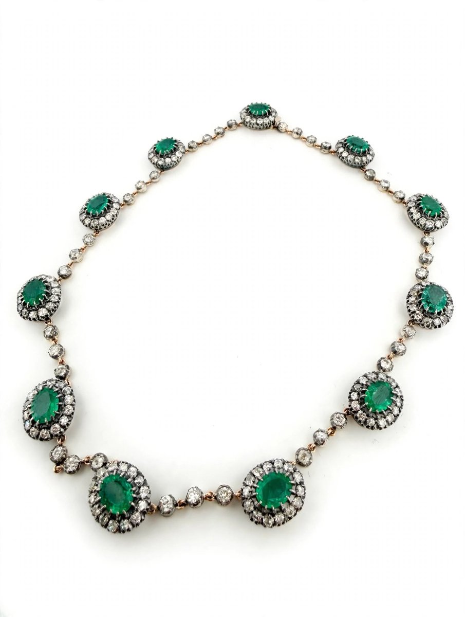 A Necklace Of Natural Emeralds And Old-cut Diamonds-photo-3