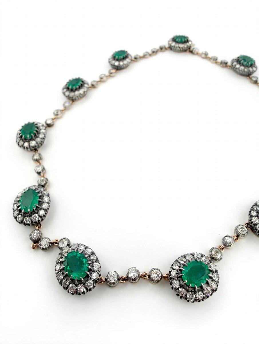 A Necklace Of Natural Emeralds And Old-cut Diamonds-photo-4