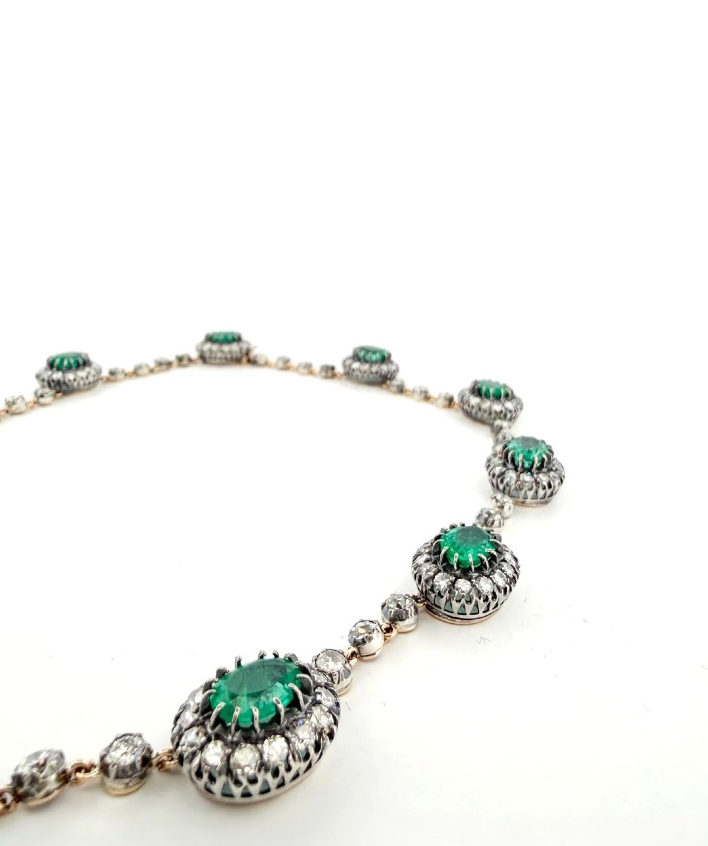A Necklace Of Natural Emeralds And Old-cut Diamonds-photo-1