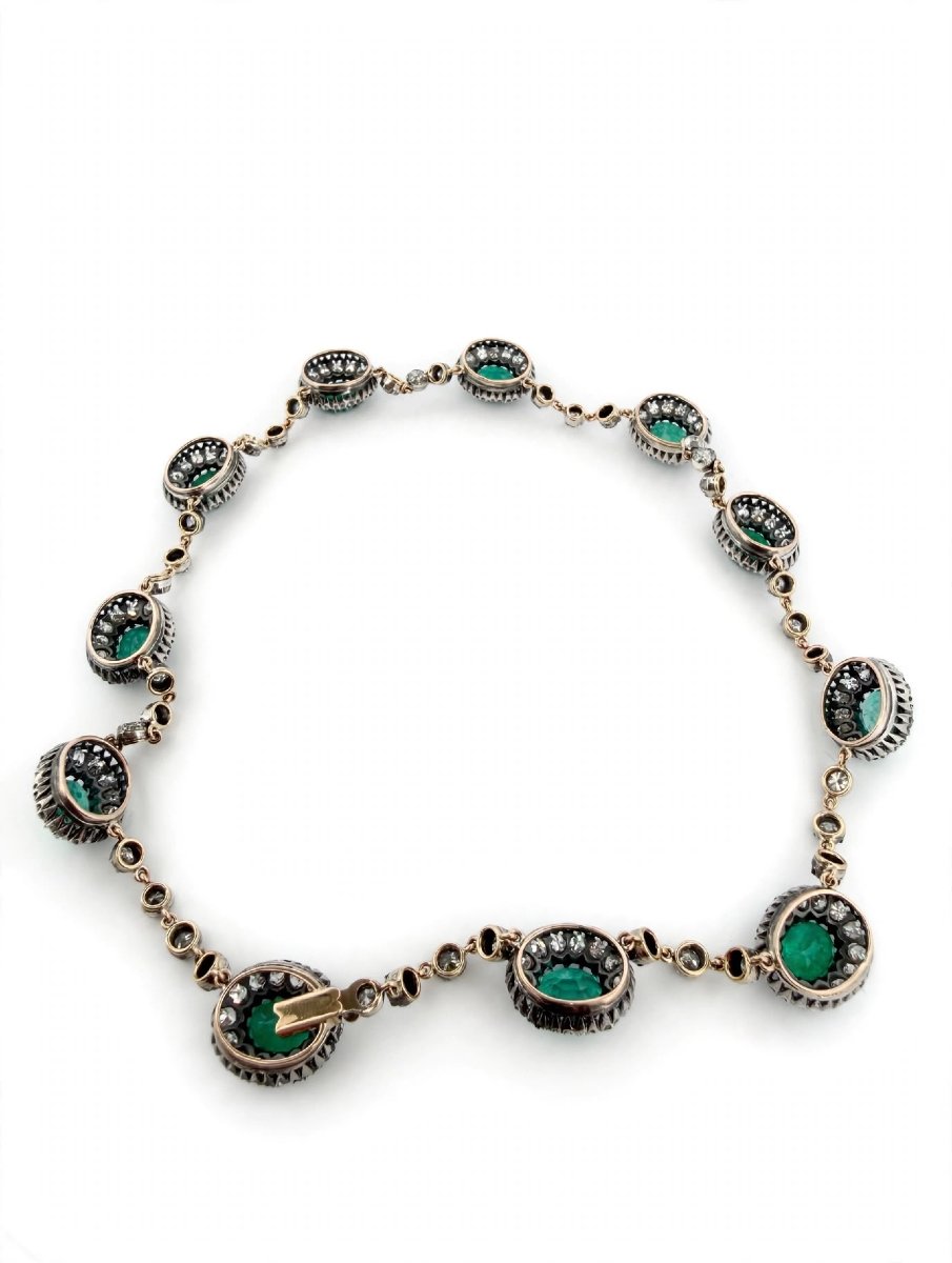 A Necklace Of Natural Emeralds And Old-cut Diamonds-photo-2