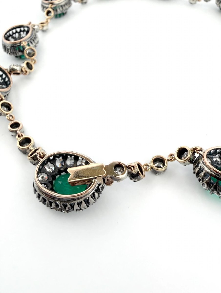 A Necklace Of Natural Emeralds And Old-cut Diamonds-photo-3