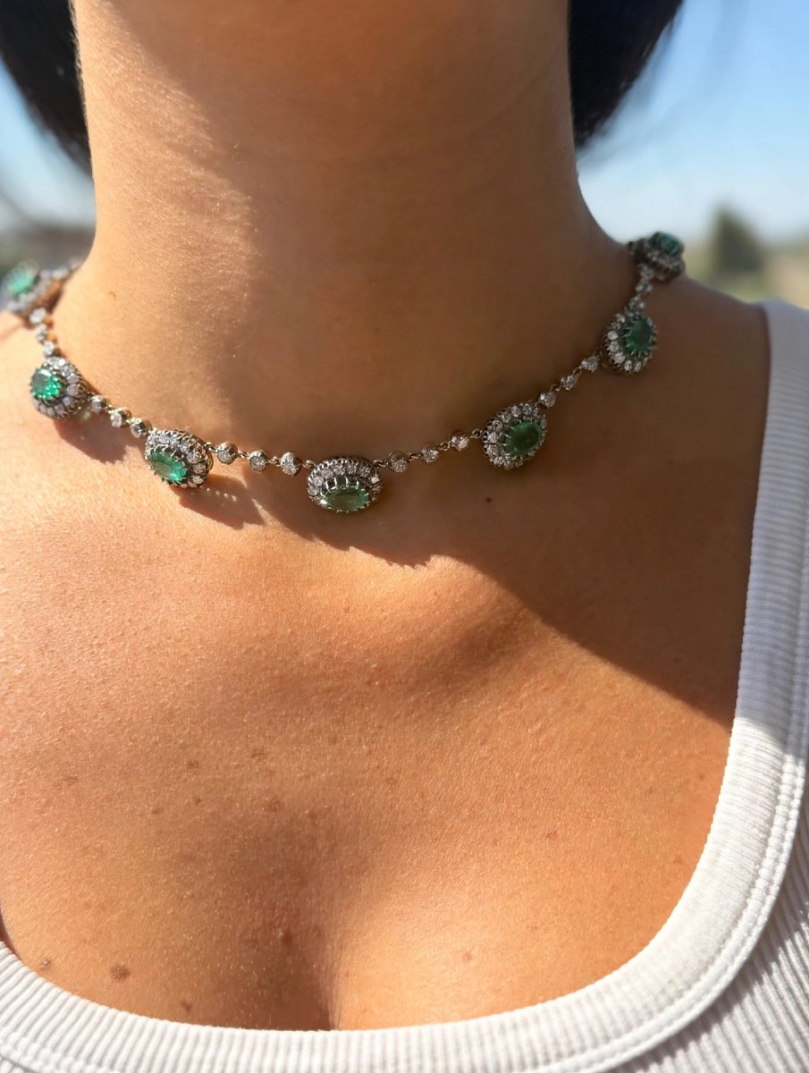 A Necklace Of Natural Emeralds And Old-cut Diamonds-photo-4