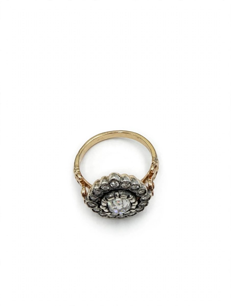 Bague Rosette Antique Victorien avec Diamant Old Cushion central et avec contour de Diamants Ol-photo-1